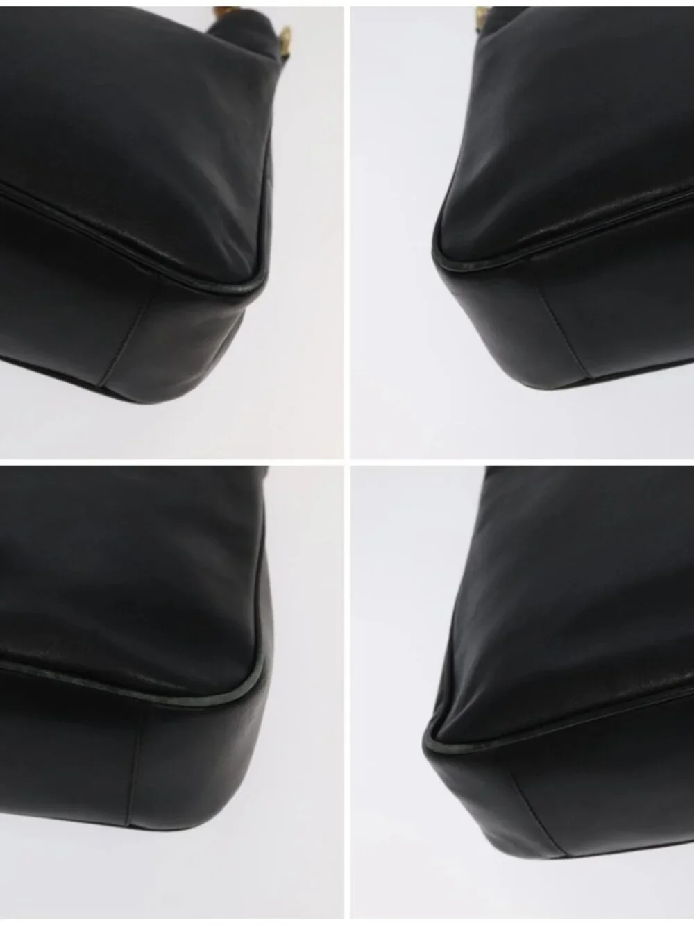 GUCCI Bamboo Hand Bag Leather 2way Black Gold 001 3754 1638 Auth ti2587
